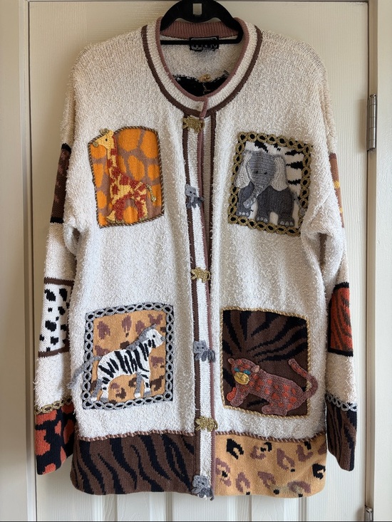 Beaek Sweaters - The Collective Works of Beaek | Cream Safari Animal Cardigan Size Large